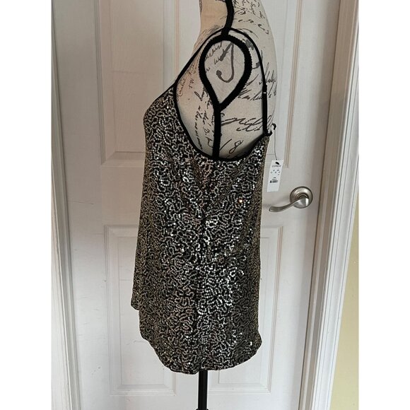 Express Gold Sequin Black Tank Top Bling Cami Sparkle Party Date Night Out NEW L - Picture 4 of 9